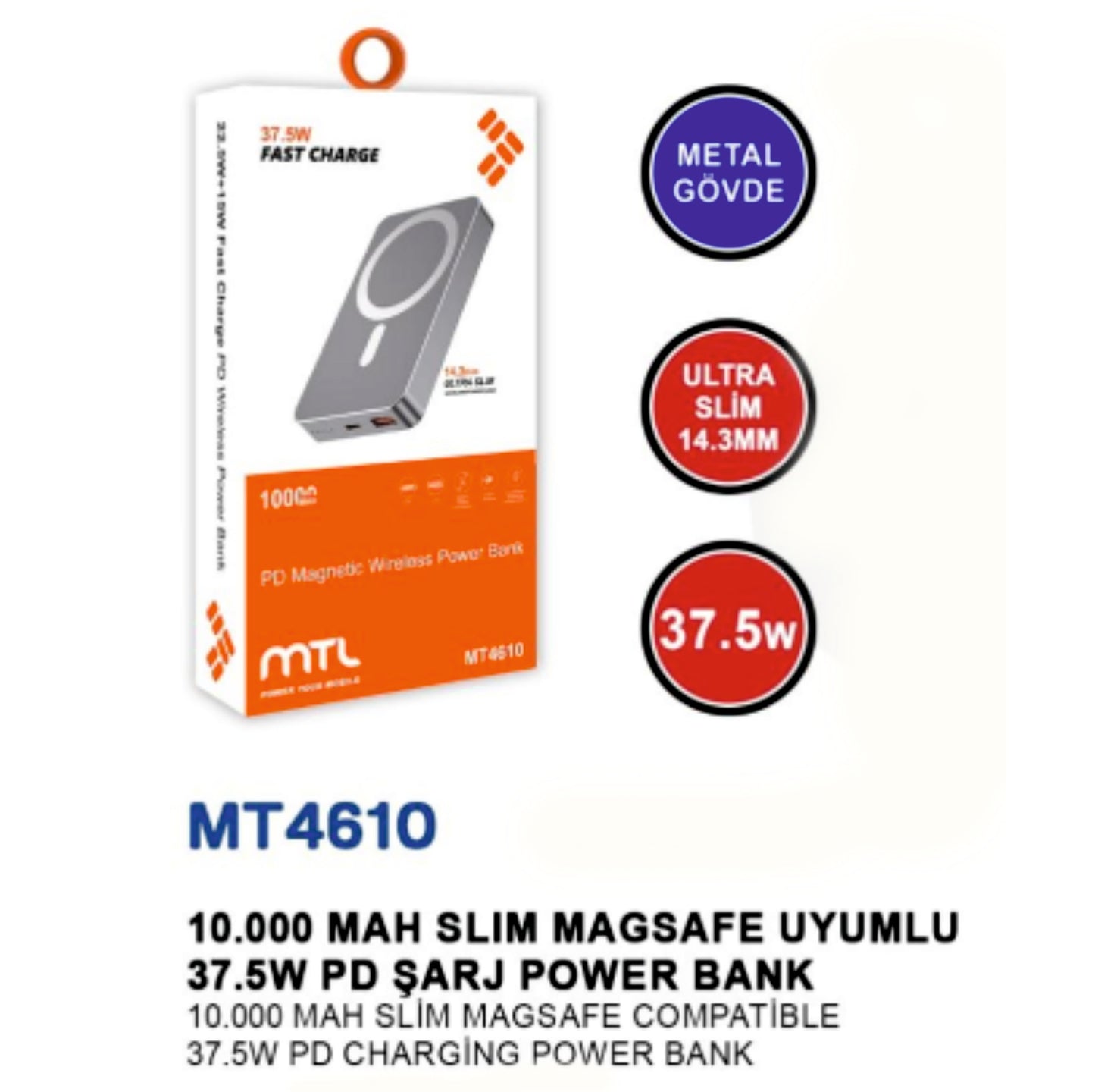 MT4610 10.000 MAH SLIM MAGSAFE UYUMLU 37.5W PD ŞARJ POWERBANK /60 BE0014